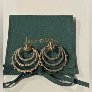 Jane Win Gold Crescent Moon & Star Earrings
